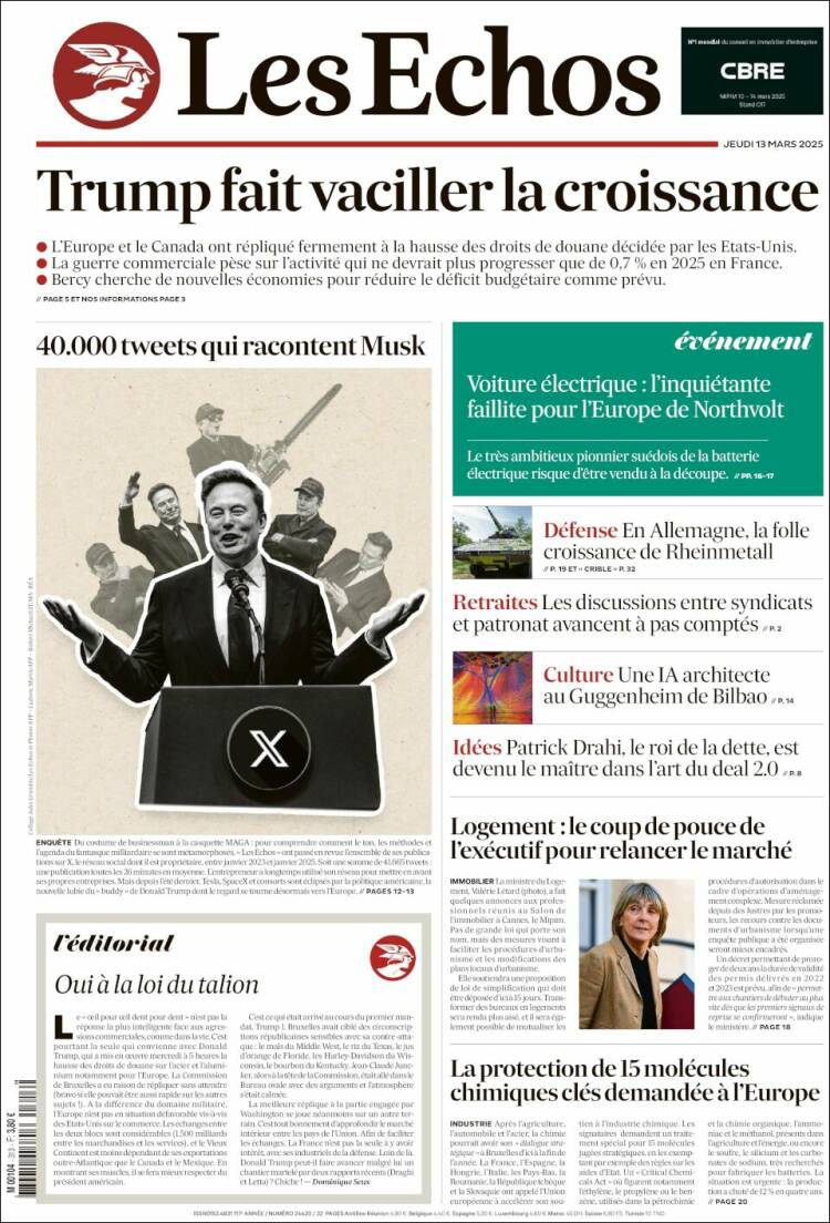 Portada de Les Echos (France)