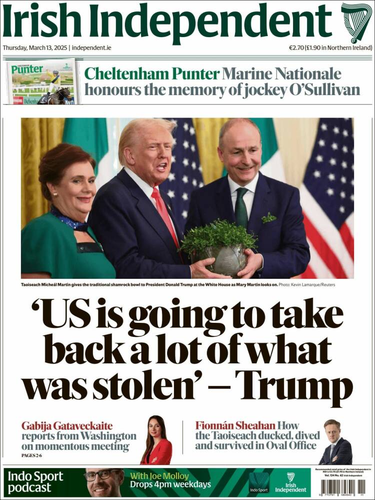 Portada de Irish Independent (Irlanda)