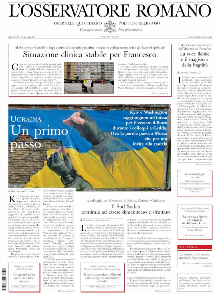 Portada de L'Osservatore Romano (Italy)