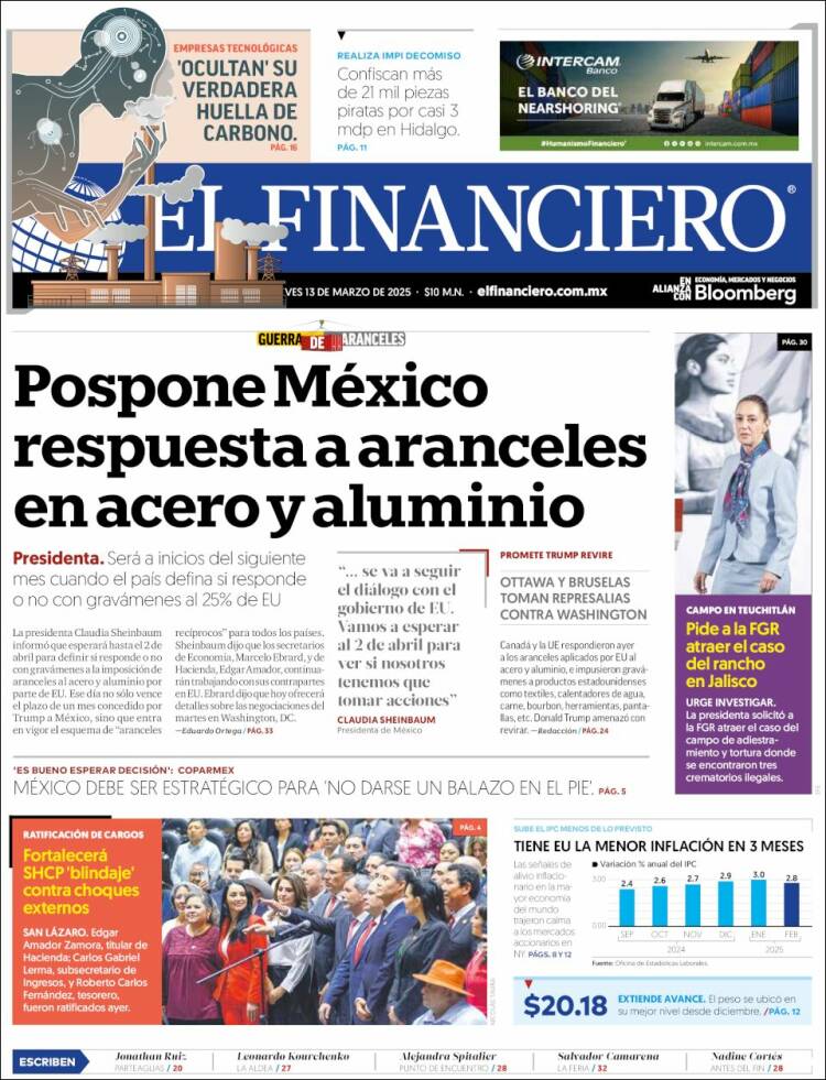 Portada de El Financiero (México)