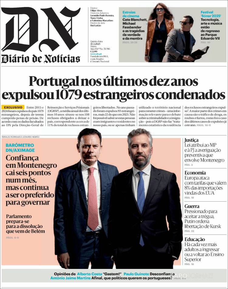 Portada de Diário de Noticias (Portugal)