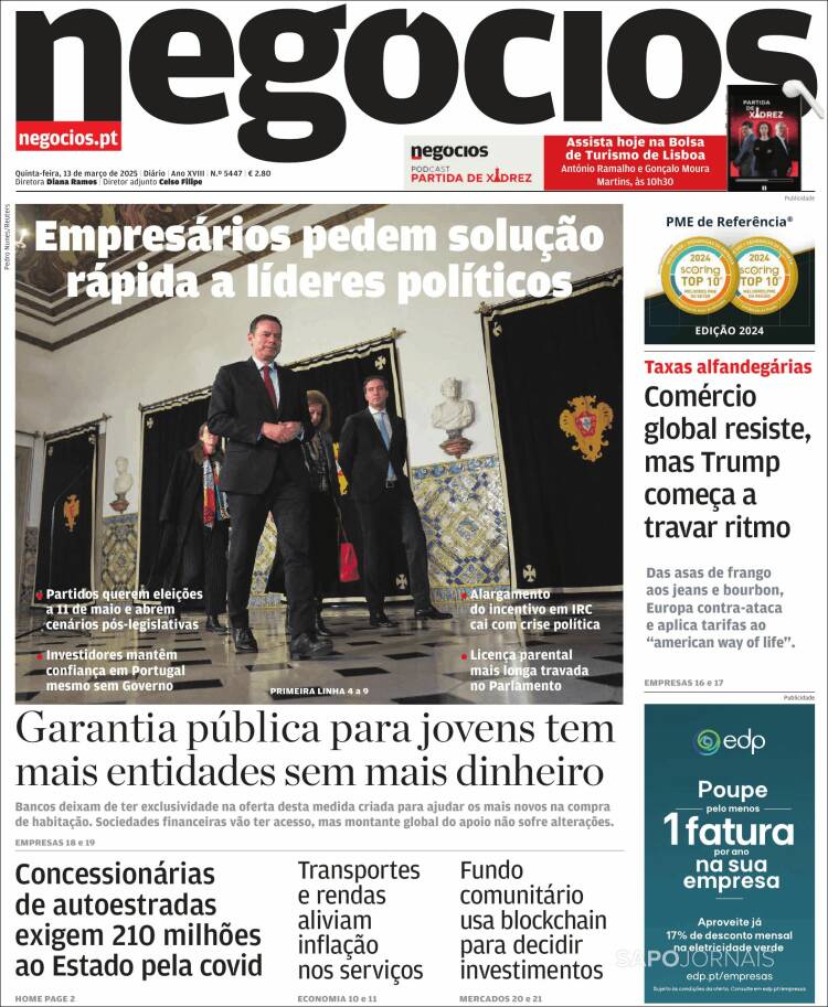 Portada de Jornal de Negócios (Portugal)