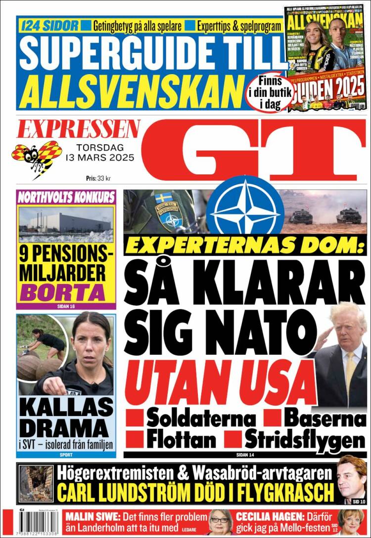 Portada de Göteborgstidningen (Suecia)