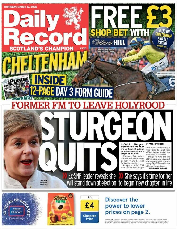 Portada de Daily Record (Reino Unido)