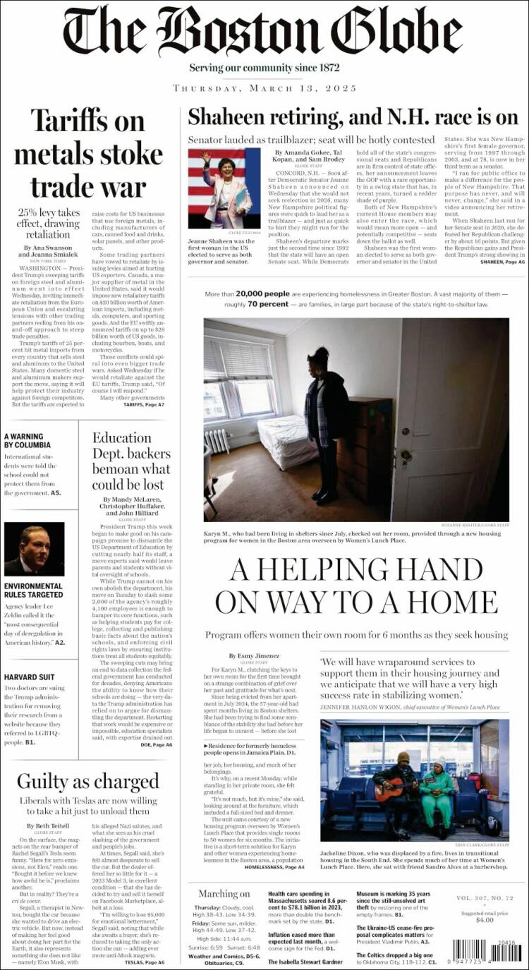 Portada de Boston Globe (USA)