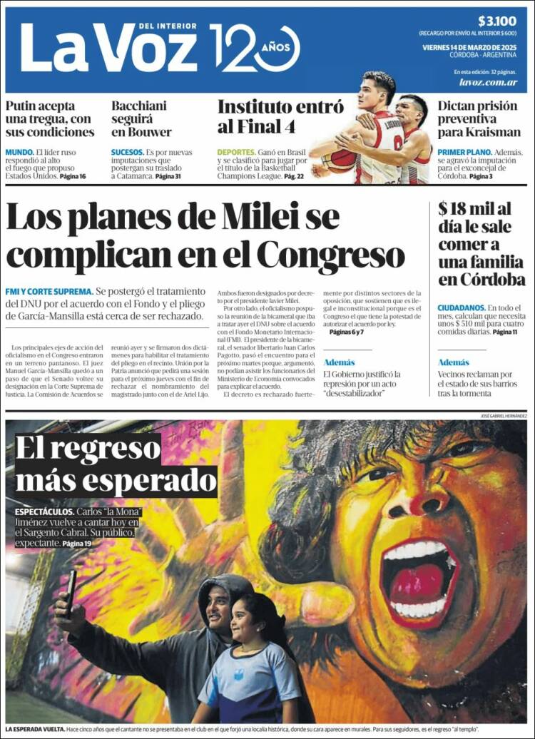 Portada de La Voz del Interior (Argentina)