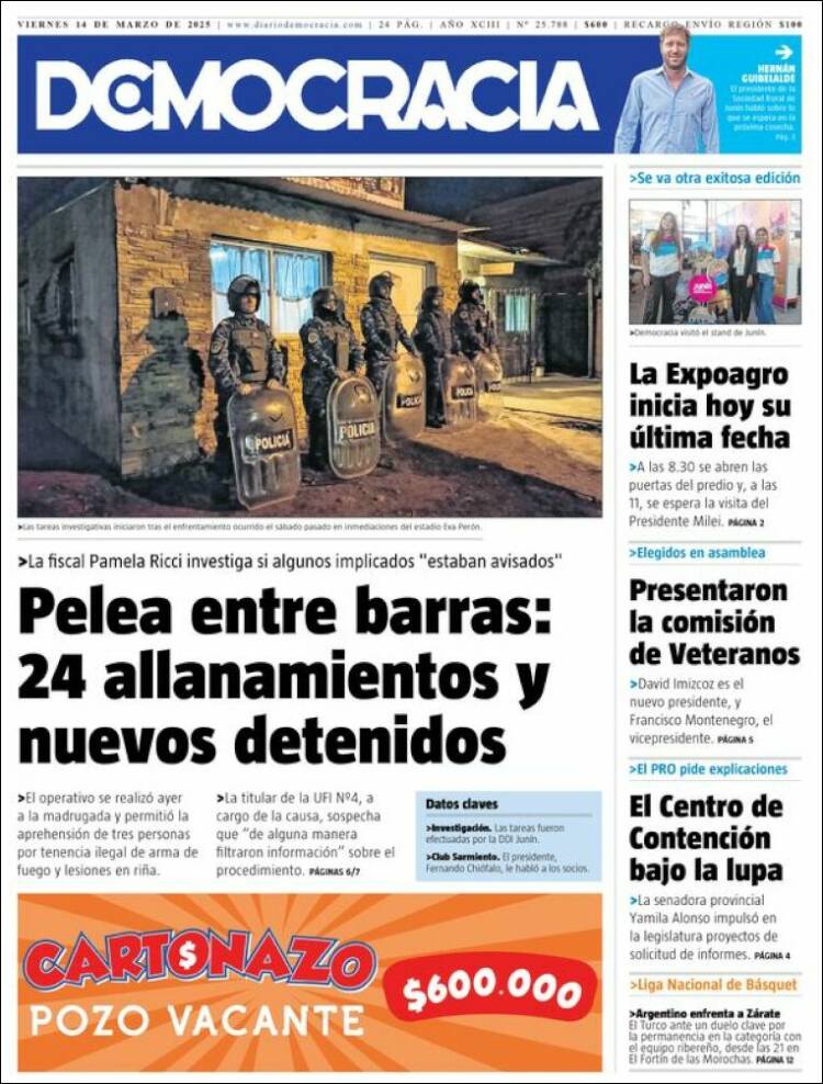 Portada de Diario Democracia (Argentina)