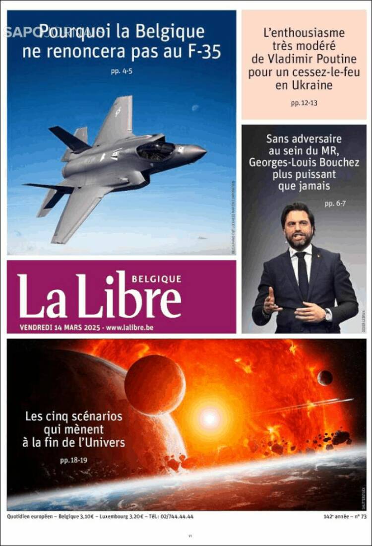 Portada de La Libre.be (Bélgica)