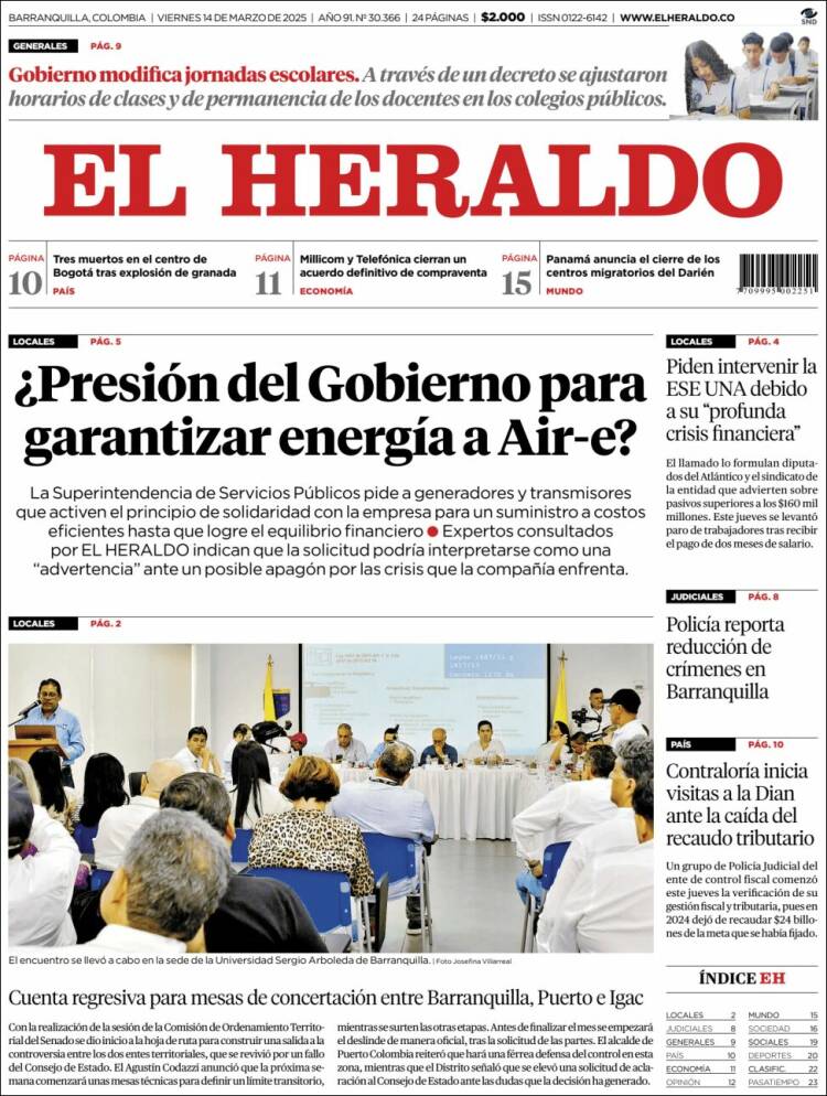 Portada de El Heraldo (Colombia)