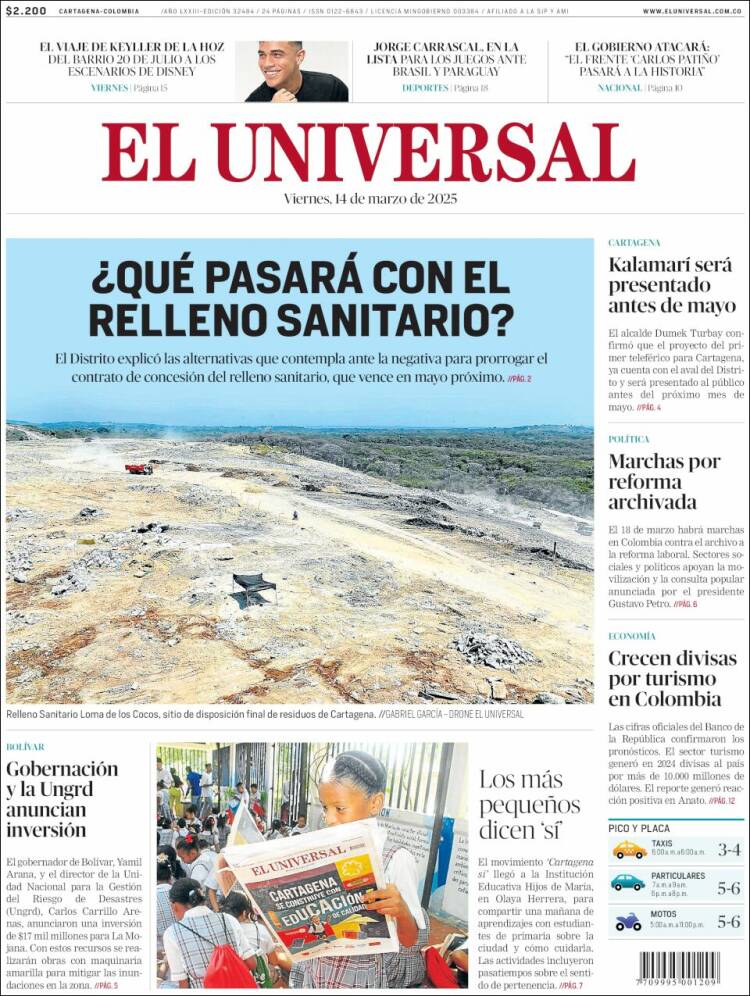 Portada de El Universal (Colombia)