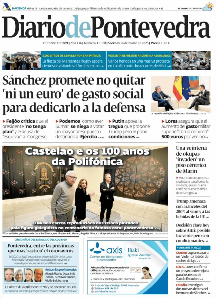 Portada de Diario de Pontevedra (España)