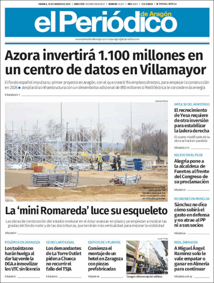 Portada de El Periódico de Aragón (España)