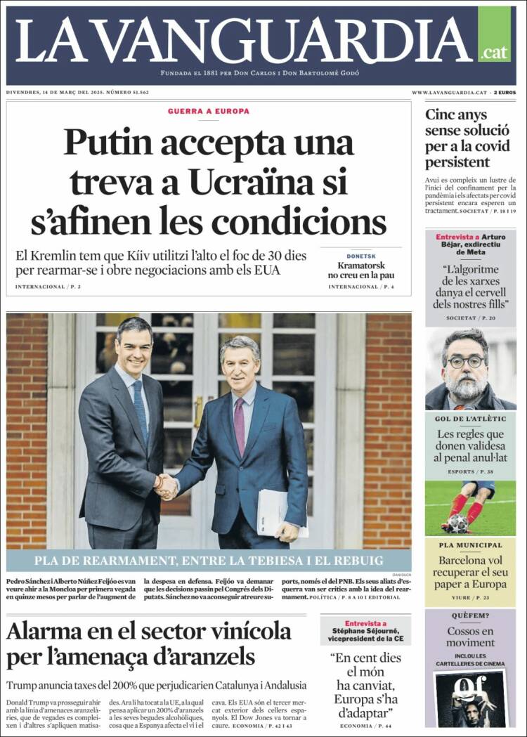 Portada de La Vanguardia (España)