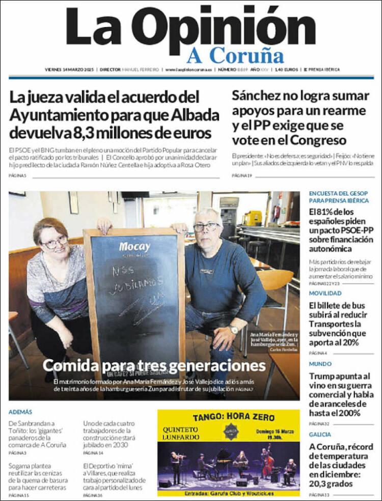 Portada de La Opinión de A Coruña (España)