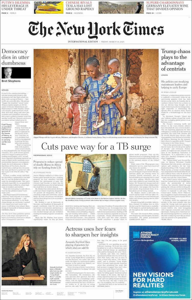 Portada de International New York Times (Europa)