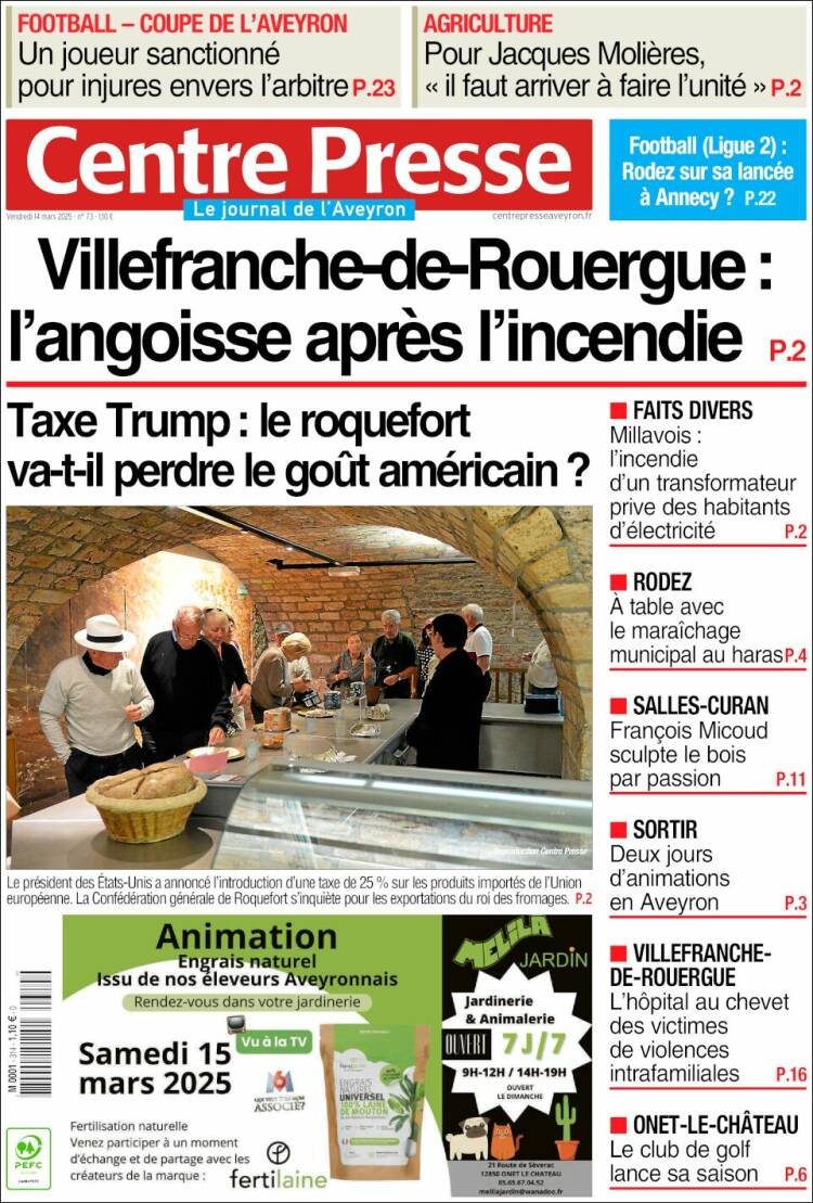 Portada de Centre Presse (Francia)