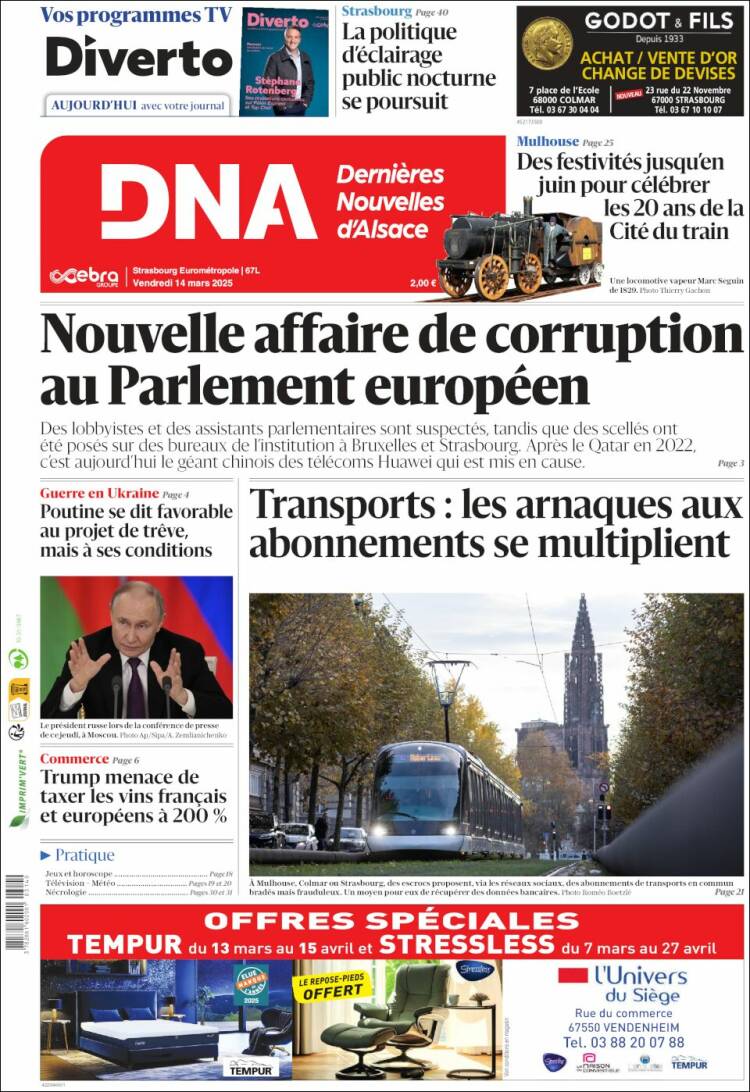 Portada de Les Dernières Nouvelles d'Alsace (Francia)