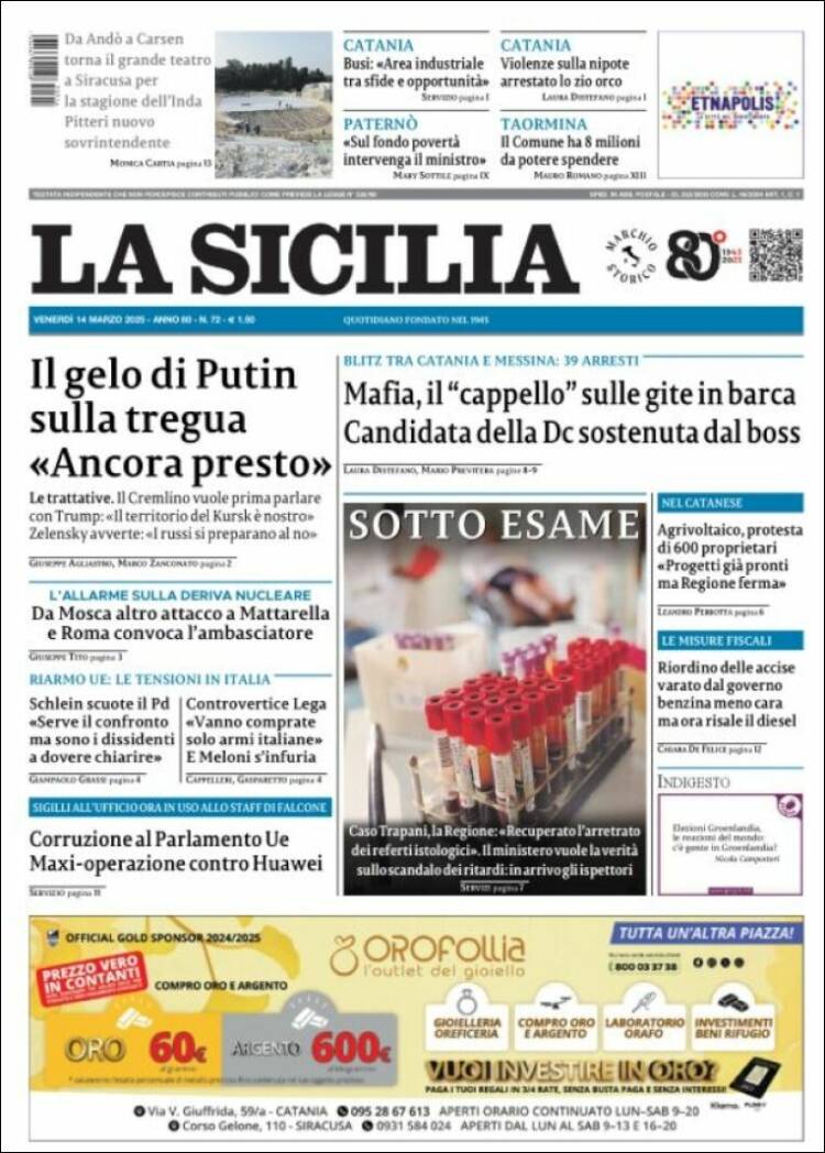 Portada de La Sicilia (Italia)