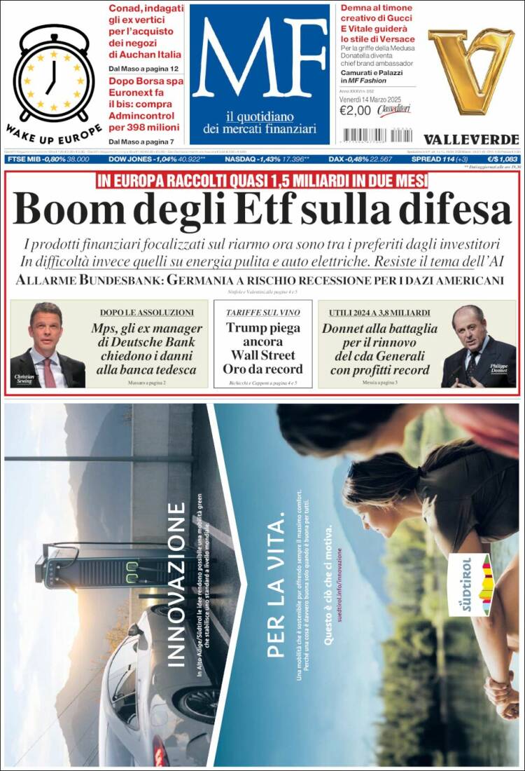Portada de Milano Finanza (Italia)