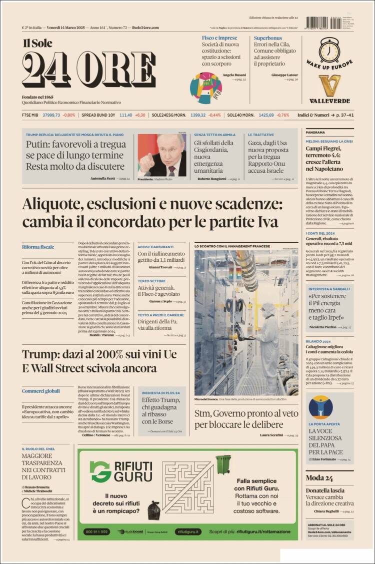 Portada de Il Sole 24 ORE (Italia)