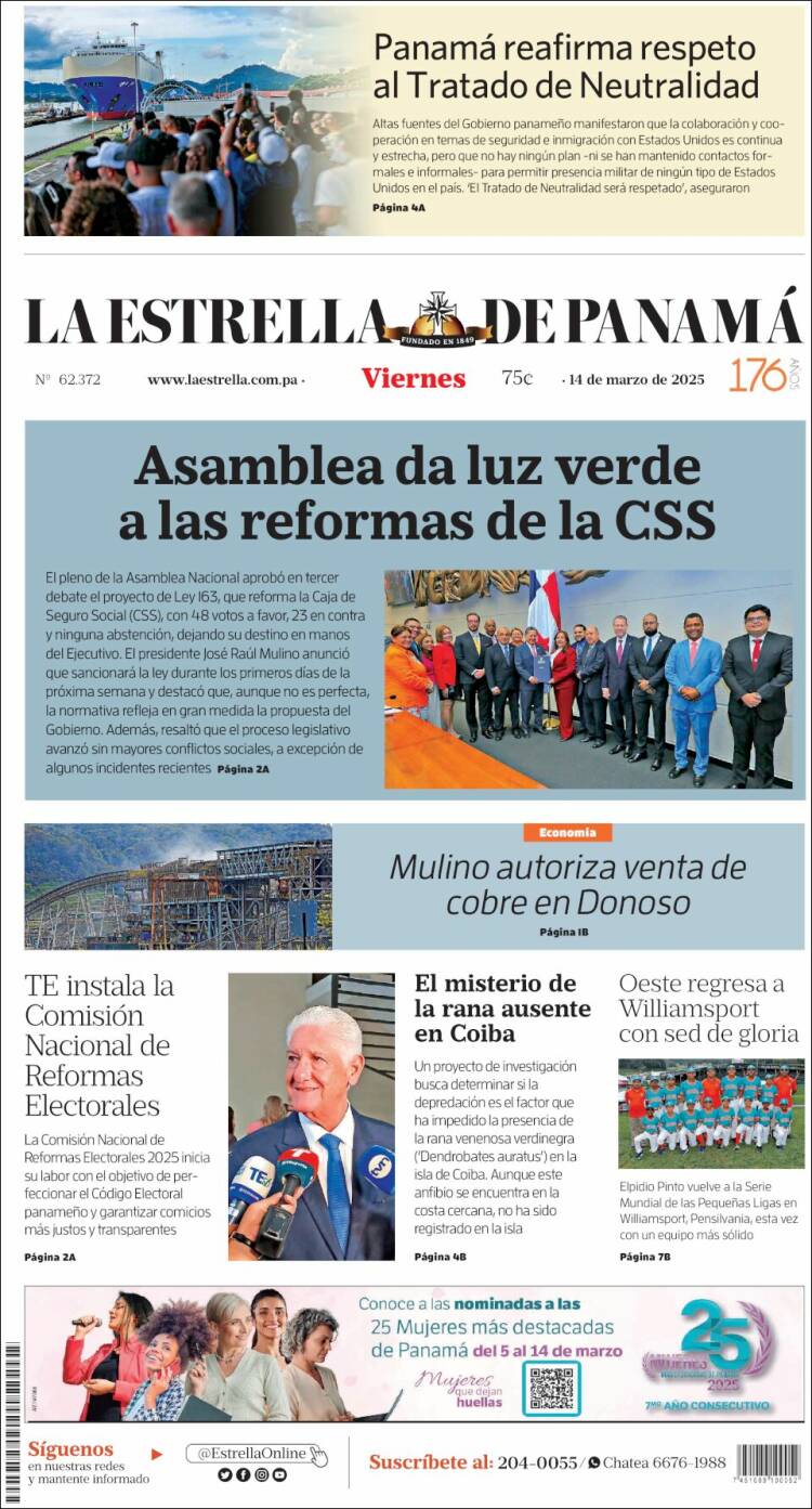 Portada de La Estrella de Panamá (Panam&aacute;)