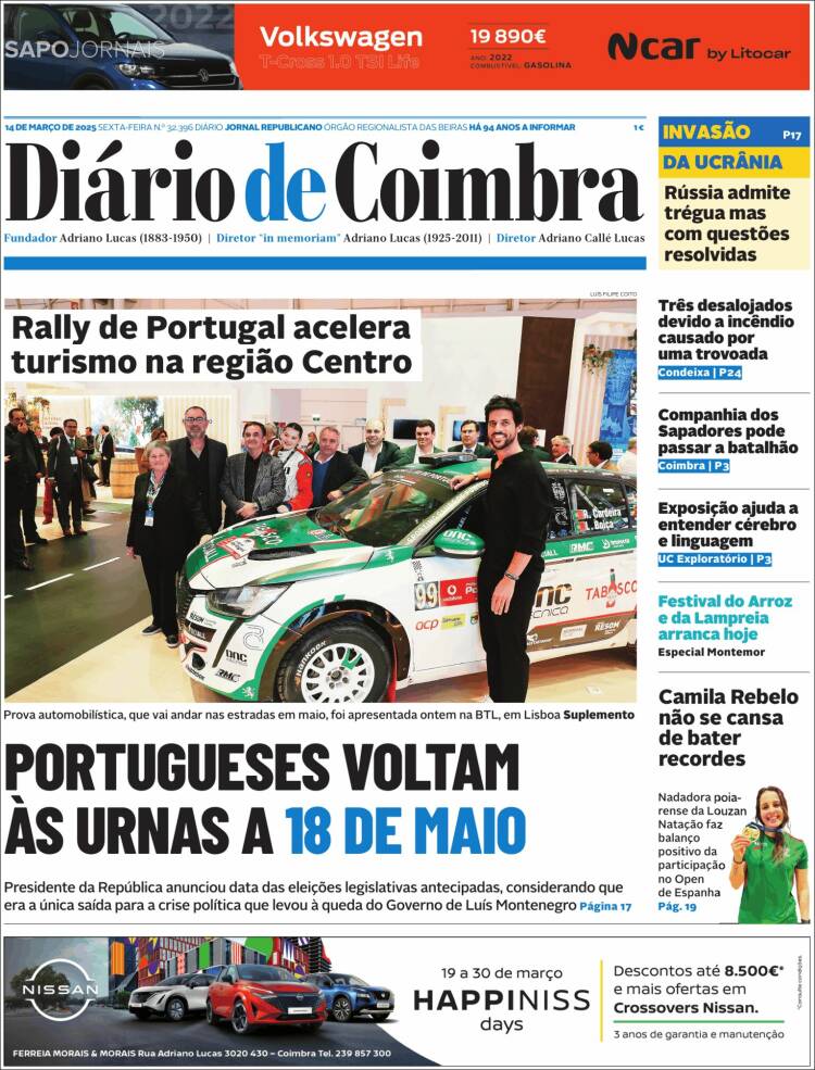 Portada de Diário de Coimbra (Portugal)