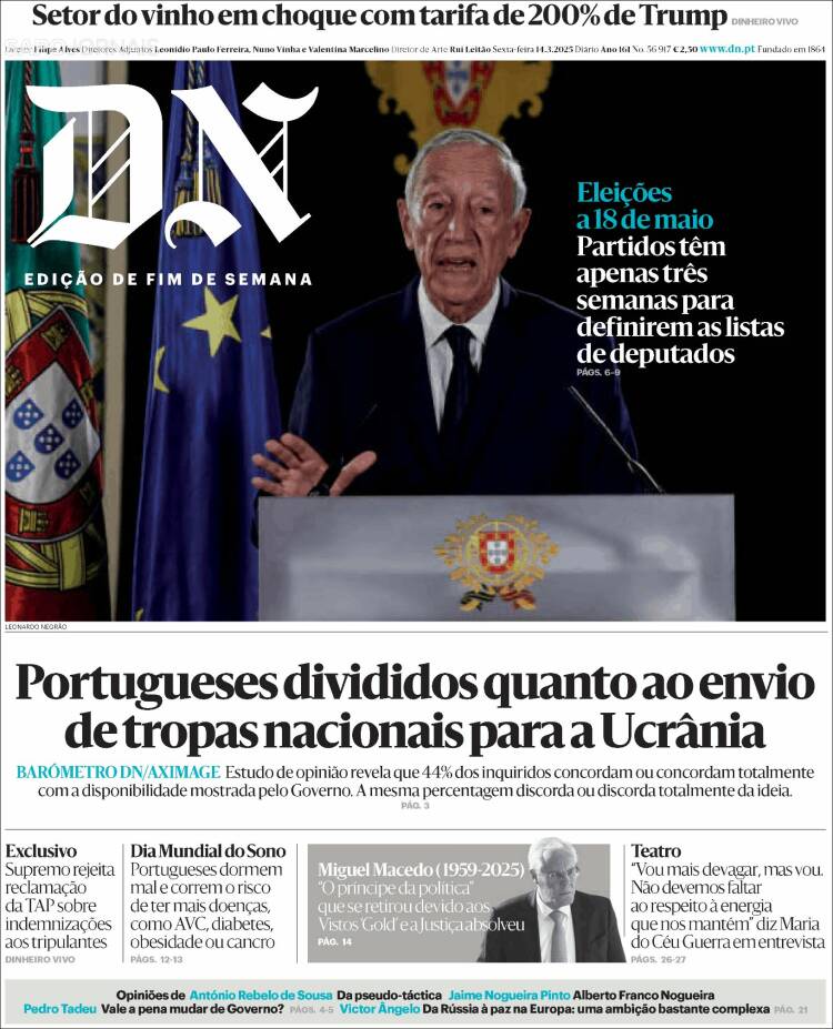 Portada de Diário de Noticias (Portugal)