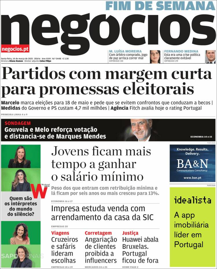 Portada de Jornal de Negócios (Portugal)