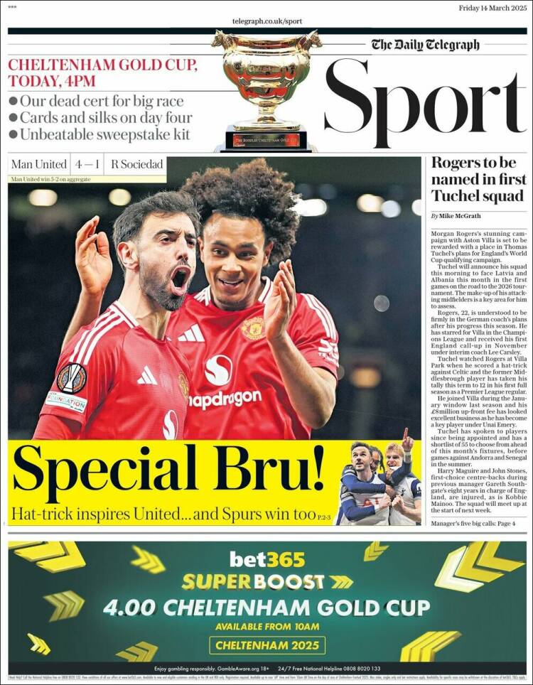 Portada de Telegraph Sport (Reino Unido)