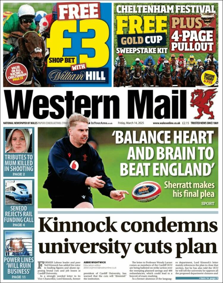 Portada de Western Mail (Reino Unido)