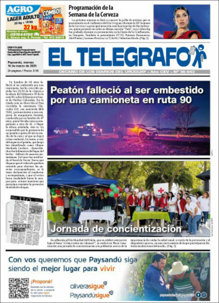 Portada de El Telégrafo (Uruguay)