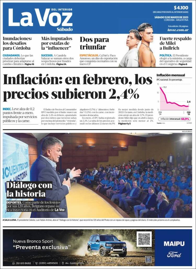 Portada de La Voz del Interior (Argentina)