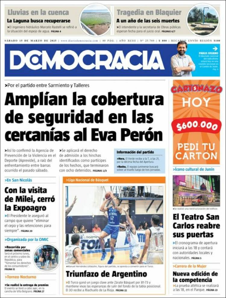 Portada de Diario Democracia (Argentina)