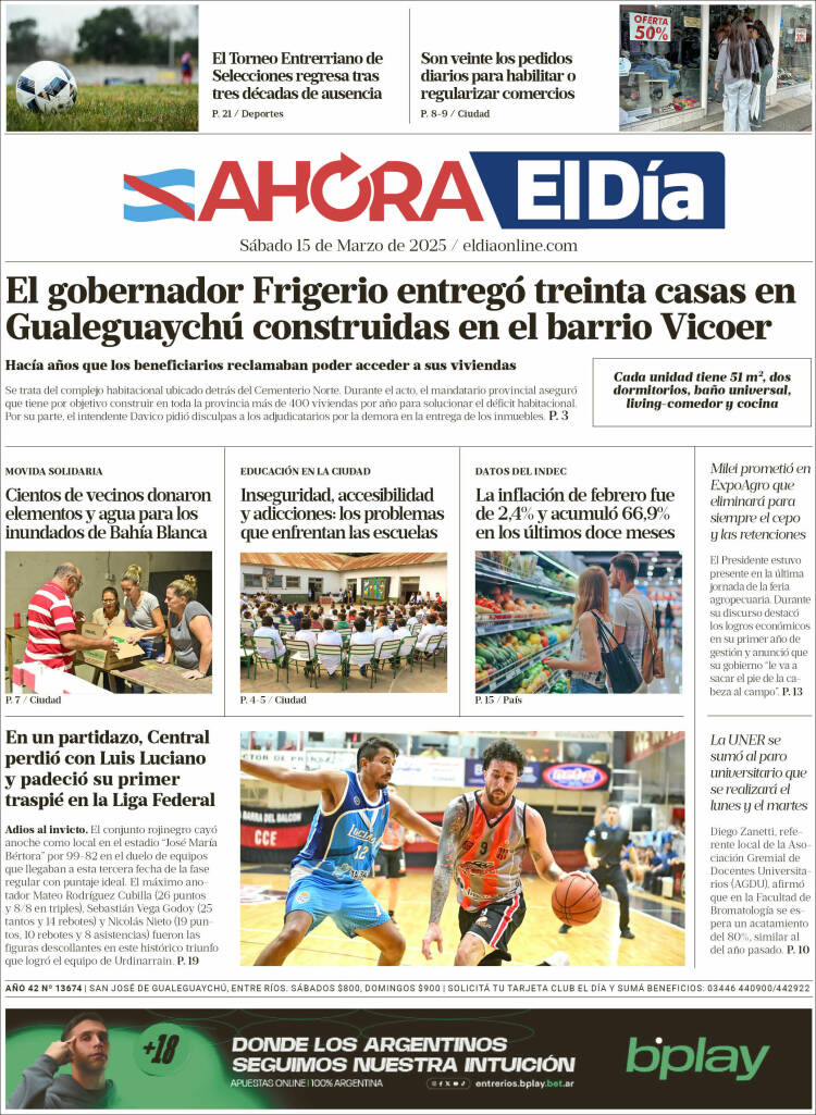 Portada de El Día de Gualeguaychú (Argentina)