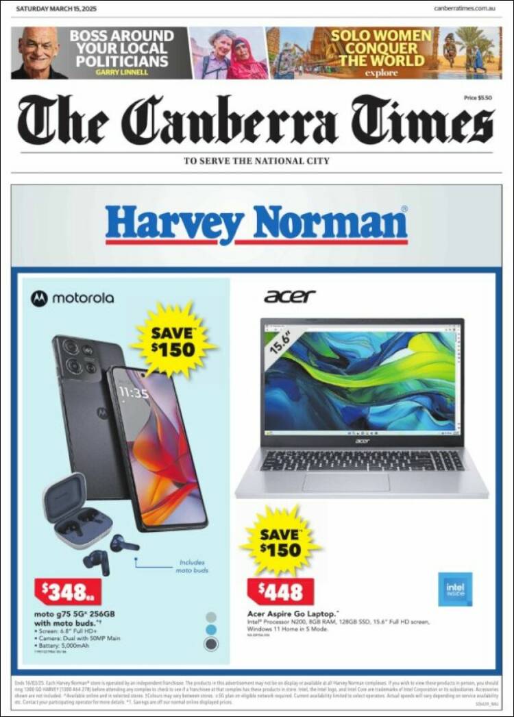 Portada de The Canberra Times (Australia)