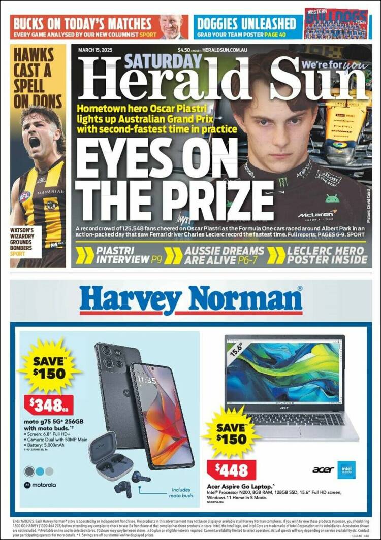 Portada de Herald Sun (Australia)