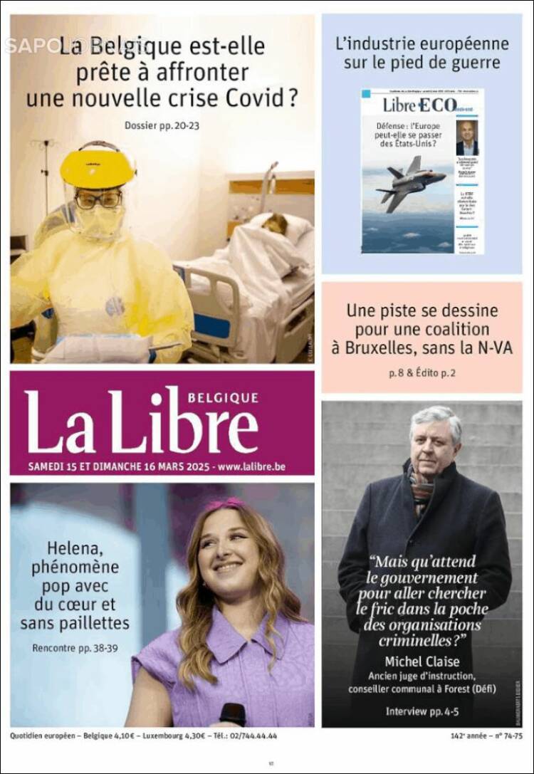 Portada de La Libre.be (B&eacute;lgica)
