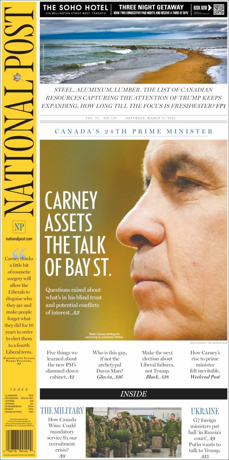 Portada de The National Post (Canadá)