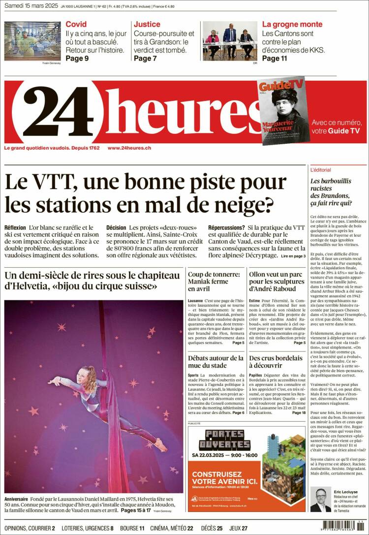 Portada de 24 Heures (Suiza)