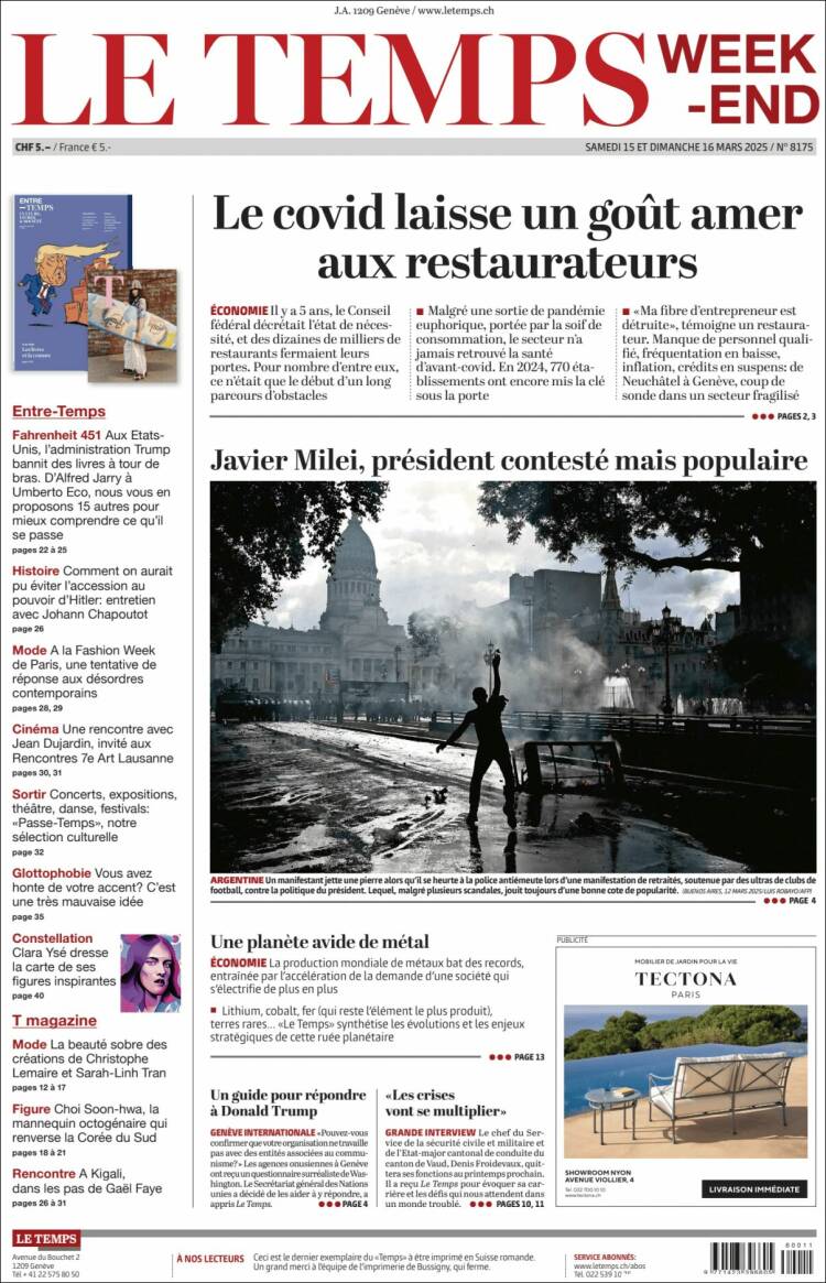 Portada de Le Matin (Suiza)