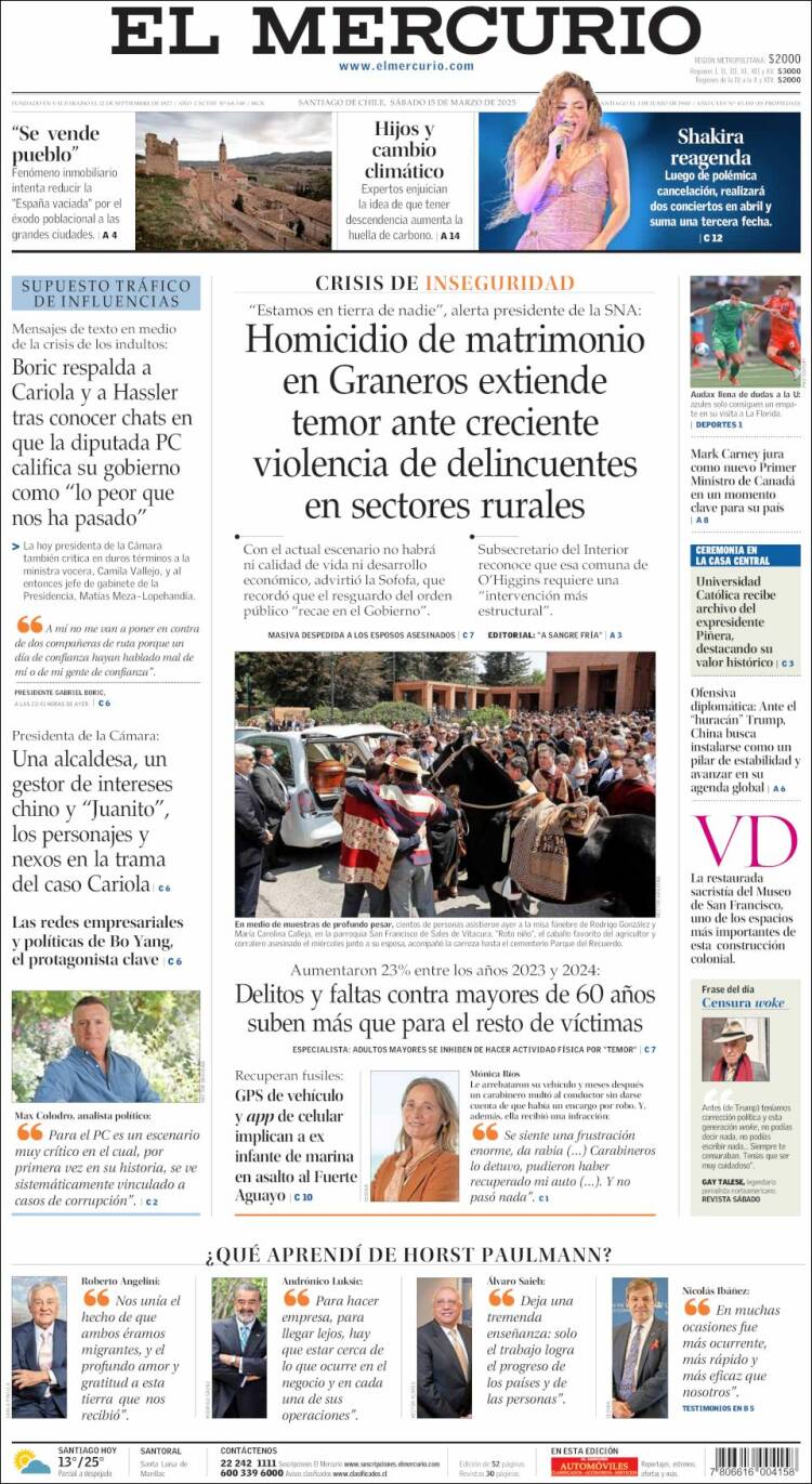 Portada de El Mercurio (Chile)