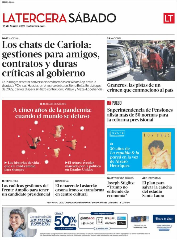 Portada de La Tercera (Chile)