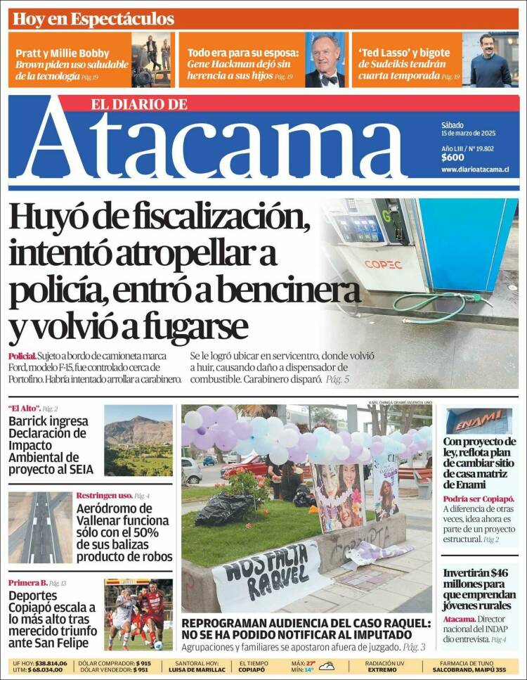 Portada de Diario de Atacama (Chile)