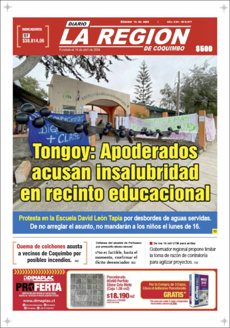 Portada de Diario La Región de Coquimbo (Chile)