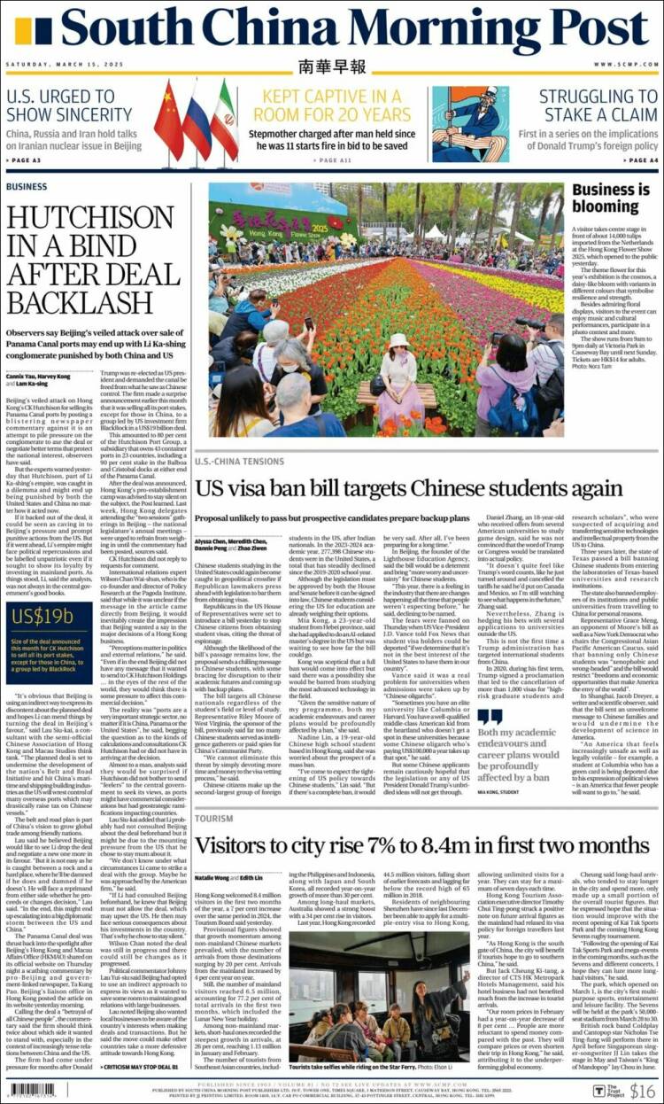 Portada de South China Morning Post (China)