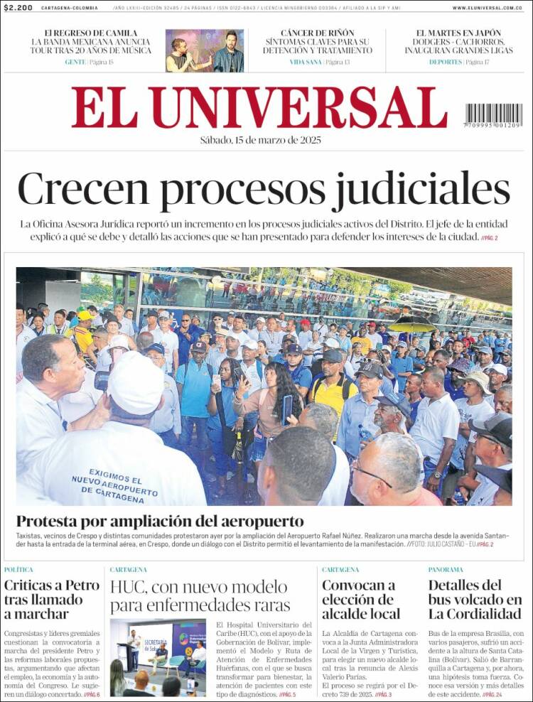 Portada de El Universal (Colombia)