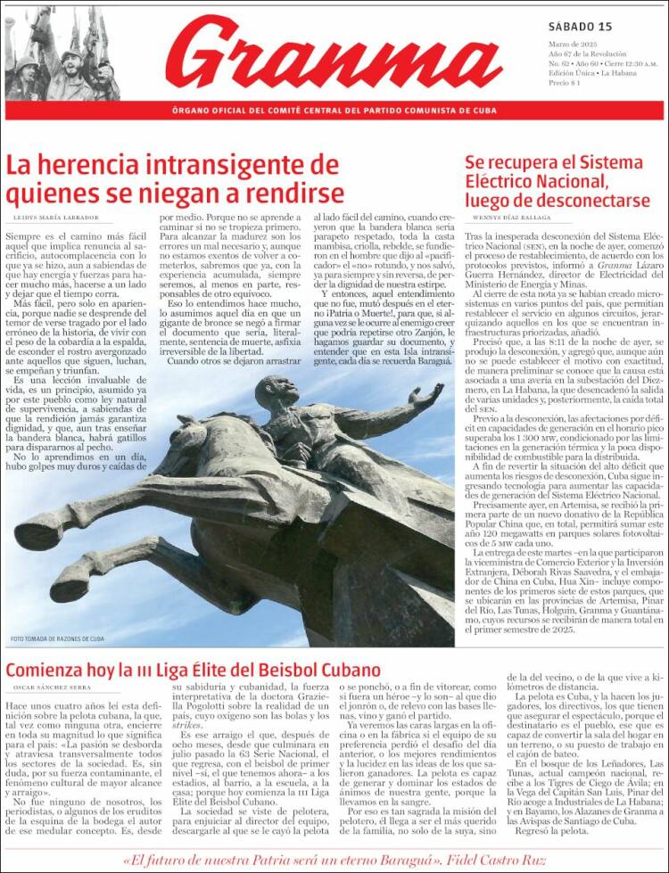 Portada de Granma (Cuba)