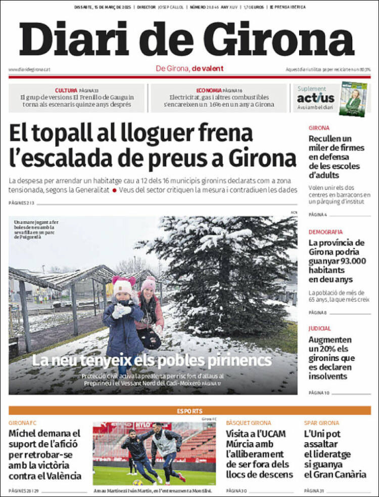 Portada de Diari de Girona (España)