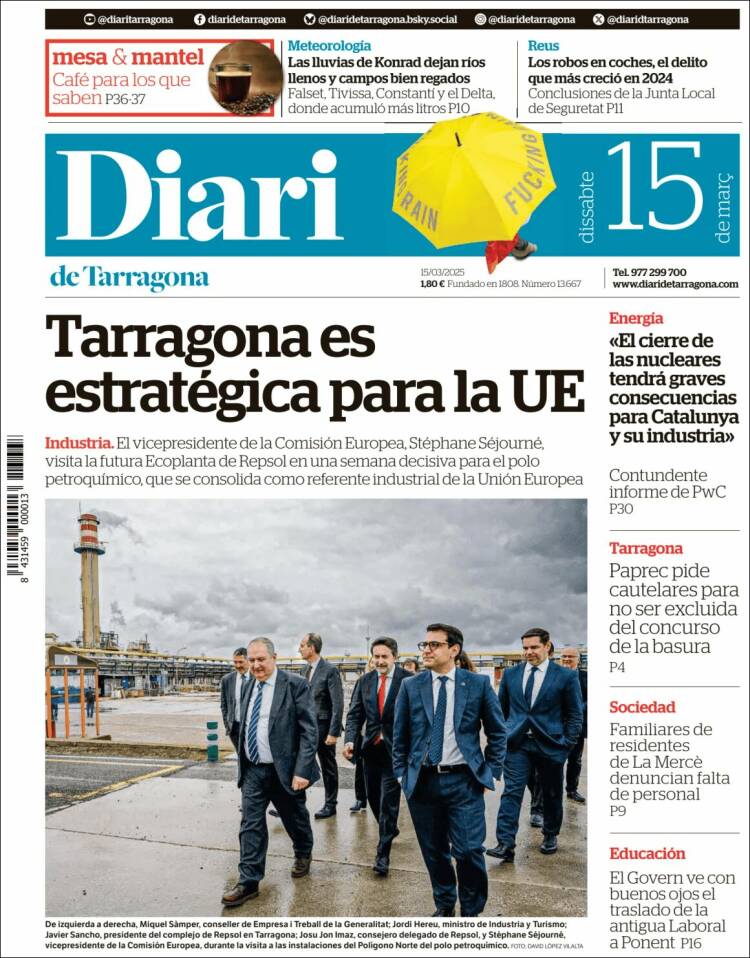 Portada de Diari de Tarragona (España)