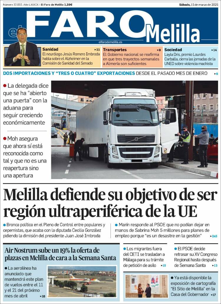 Portada de El Faro de Melilla (España)